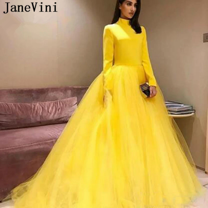 JaneVini Elegant Yellow Prom Dress for Plus Size Woman High Neck Long Sleeve Zipper Back A Line Sweep Train Tulle Formal Dresses
JaneVini Elegant Yellow Prom Dress for Plus Size Woman High Neck Long Sleeve Zipper Back A Line Sweep Train Tulle Formal Dresses