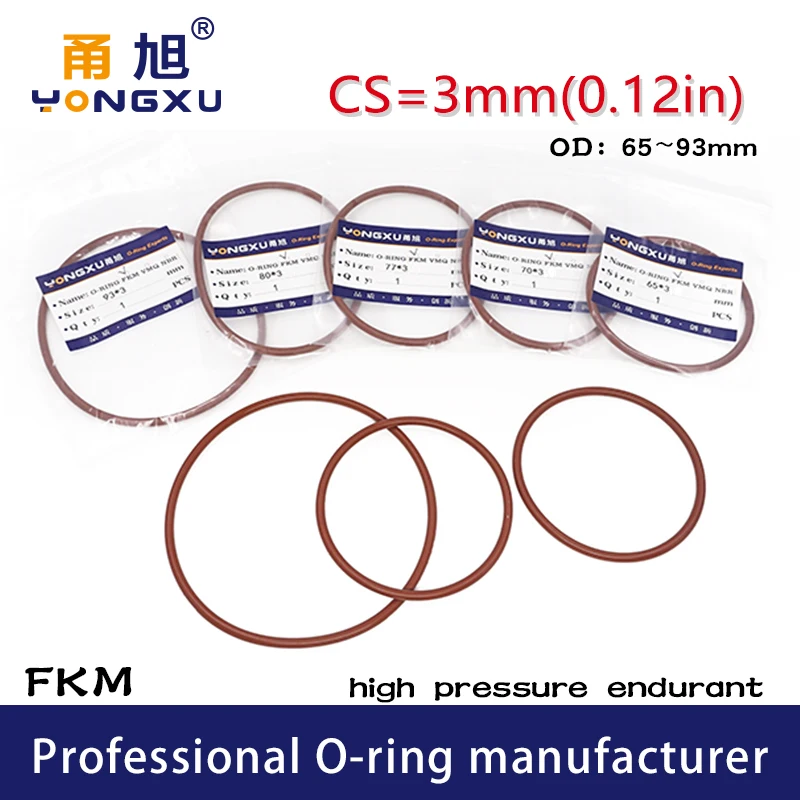Fluorine rubber Ring Brown FKM Oring Seal CS3mm OD65/70/77/80/93*3mm O Ring Seal Gaskets Rings Oil resistance Sealing Washer
Fluorine rubber Ring Brown FKM Oring Seal CS3mm OD65/70/77/80/93*3mm O Ring Seal Gaskets Rings Oil resistance Sealing Washer