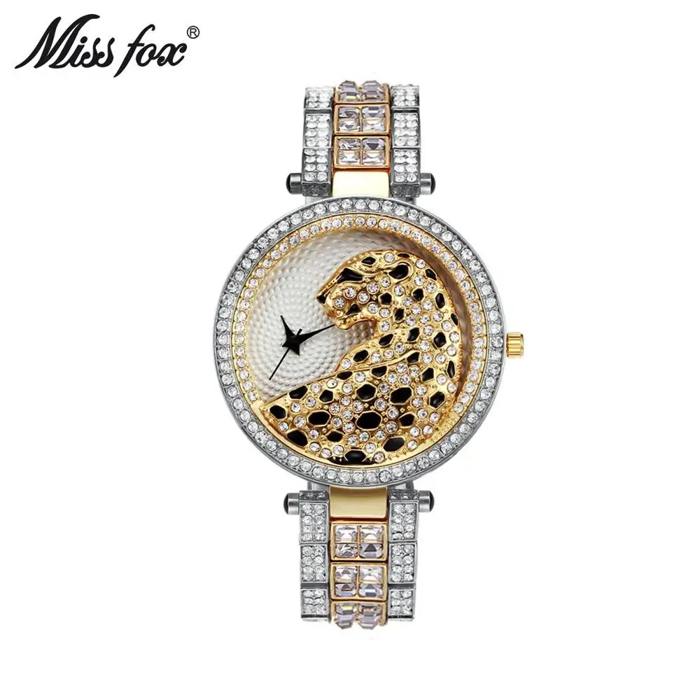 Женские золотистые наручные часы с леопардовым циферблатом и