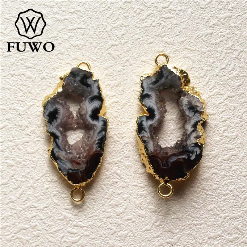 FUWO фрагмент жеоды Connector 24k Gold Electroplate Edge Black Gray друзовый кварц двойные подвески-петли Jewelry Wholesale PD131
FUWO фрагмент жеоды Connector 24k Gold Electroplate Edge Black Gray друзовый кварц двойные подвески-петли Jewelry Wholesale PD131