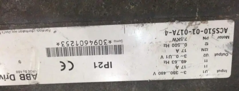 Inverter ACS510-01-025A-4 380V 11KW , Used one , 90% appearance new ; 3 months warranty ; in stock,
Inverter ACS510-01-025A-4 380V 11KW , Used one , 90% appearance new ; 3 months warranty ; in stock,