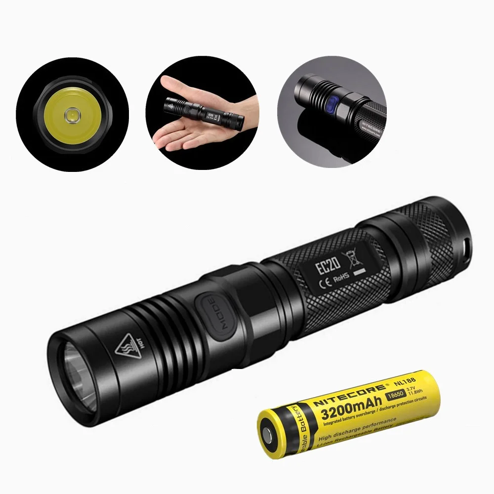 Фонарик Nitecore EC20, работающий одной рукой, с аккумулятором nitecore NL188 18650 3200 мАч, яркий водонепроницаемый, 960 люмен
Фонарик Nitecore EC20, работающий одной рукой, с аккумулятором nitecore NL188 18650 3200 мАч, яркий водонепроницаемый, 960 люмен