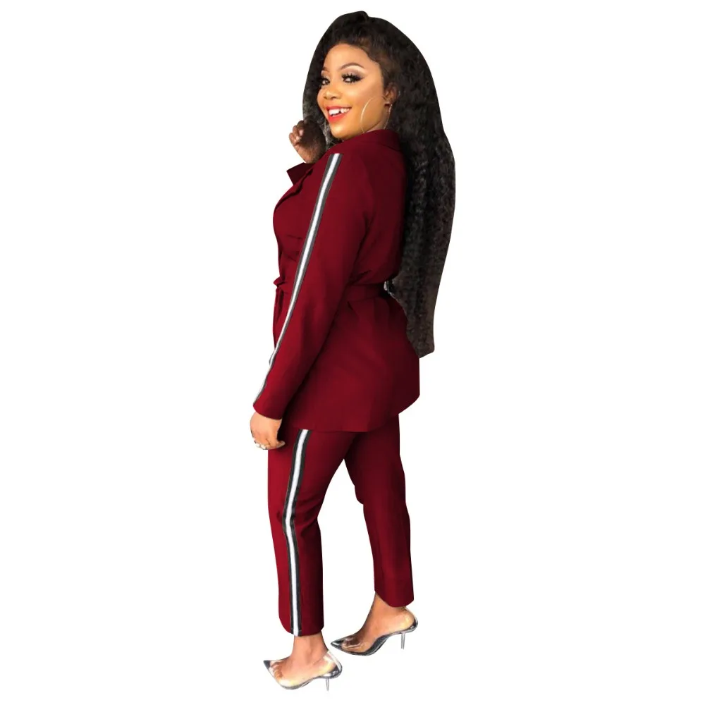 Single Breasted Women Set Casual Long Sleeve Turn-down Collar Long Top Coat With Pants Two Piece Set Lace Up Bandage Office Set
Single Breasted Women Set Casual Long Sleeve Turn-down Collar Long Top Coat With Pants Two Piece Set Lace Up Bandage Office Set