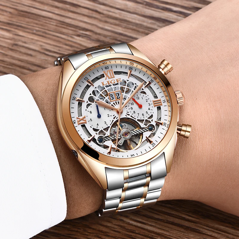 Mechanical Watch LIGE Top Brand Luxury Male Automatic Men Casual Leather Military Waterproof Sport Relogio Masculino | Наручные часы