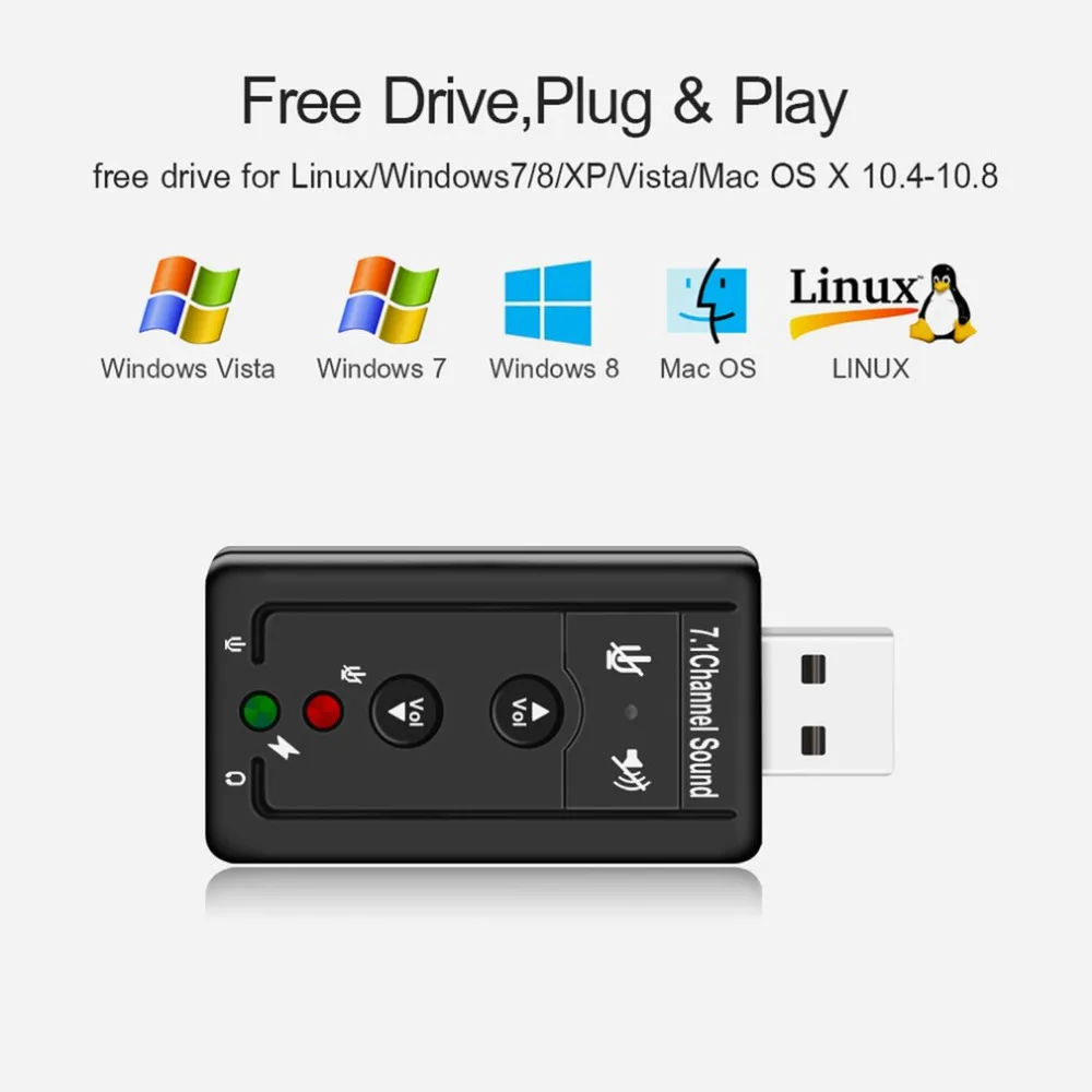 USB 2 0 внешняя звуковая карта 7.1CH аудио мини адаптер с кнопкой управления 3 5 мм