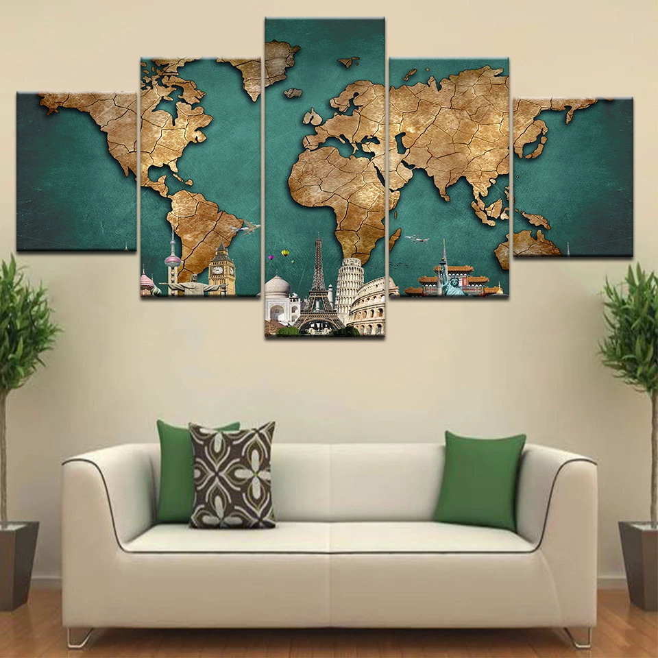 Canvas Poster Living Room Wall Art 5 Pieces Vintage World Map Landscape Painting HD Print Building Pictures Home Decor Framework
Canvas Poster Living Room Wall Art 5 Pieces Vintage World Map Landscape Painting HD Print Building Pictures Home Decor Framework
