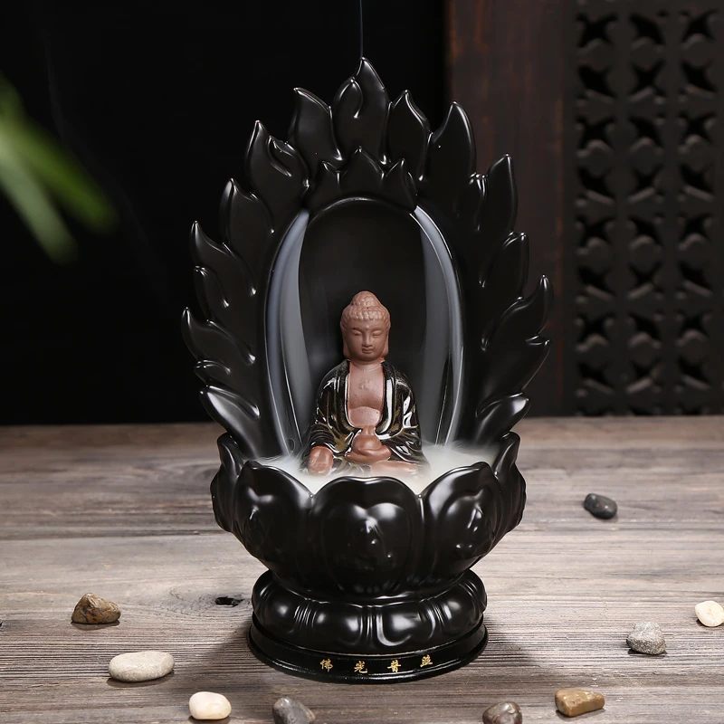 

2020 BEST business birthday present # HOME Buddha porcelain pottery Sakyamuni Buddhist censer Incense Burner Lotus statue