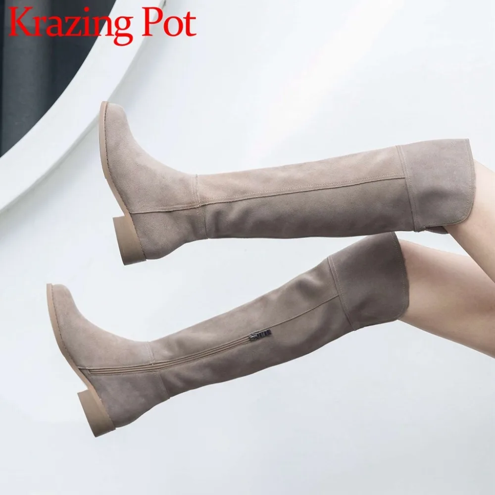 High street fashion solid zip genuine leather thigh high boots round toe low heels rome elegant female over-the-knee boots L51
High street fashion solid zip genuine leather thigh high boots round toe low heels rome elegant female over-the-knee boots L51