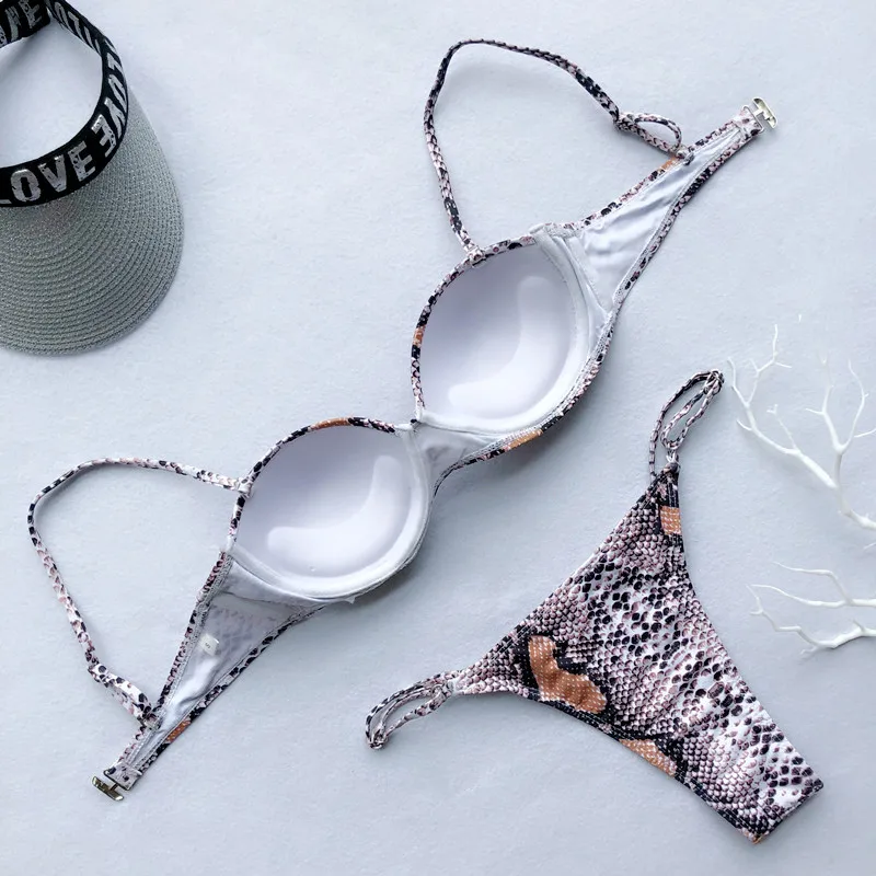Womens Sexy Serpentine Snake Print Underwire Bra Cup Push Up Bikini Two Pieces Swimsuit Thong G-String Bikinis Set Bathing Suit
Womens Sexy Serpentine Snake Print Underwire Bra Cup Push Up Bikini Two Pieces Swimsuit Thong G-String Bikinis Set Bathing Suit