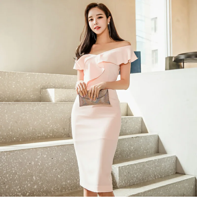 Women Ruffles Sheath Bodycon Bandage Casual Dress Slash Neck Pink Evening Party Dress Women Solid Short Sleeve Ladies Dresses
Women Ruffles Sheath Bodycon Bandage Casual Dress Slash Neck Pink Evening Party Dress Women Solid Short Sleeve Ladies Dresses