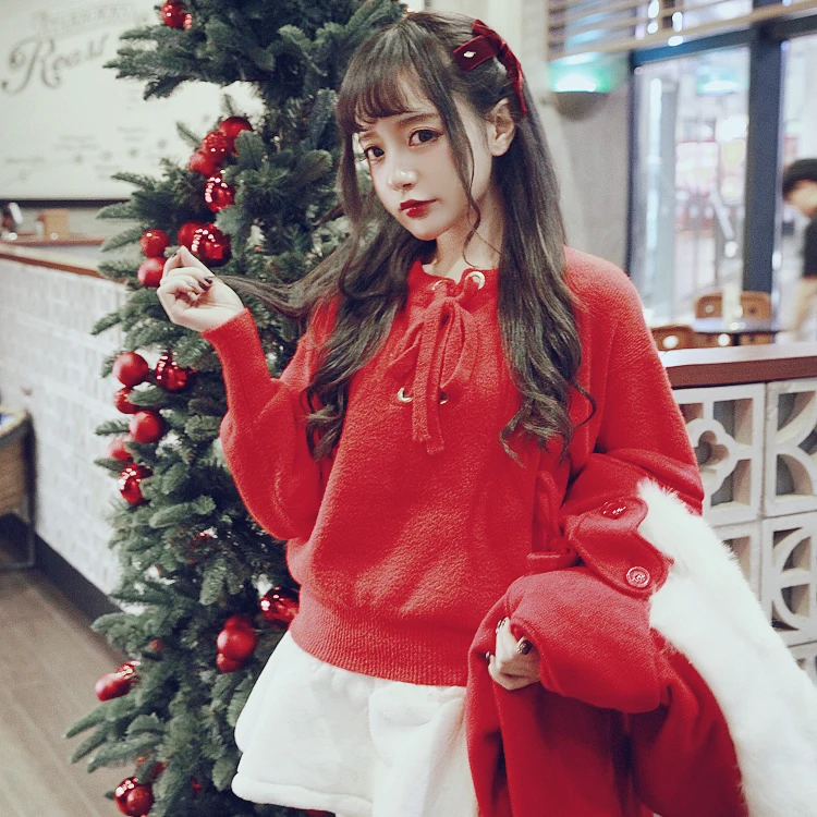 Princess sweet lolita student sweater BOBON21 Bow tie Christmas New Year red All-match sweater T1430
Princess sweet lolita student sweater BOBON21 Bow tie Christmas New Year red All-match sweater T1430