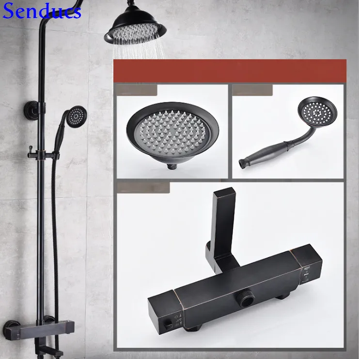 Senducs Black Thermostatic Shower Set with Top Quality Brass Bathroom Shower System Black Shower Hose Thermostatic Shower Set
Senducs Black Thermostatic Shower Set with Top Quality Brass Bathroom Shower System Black Shower Hose Thermostatic Shower Set
