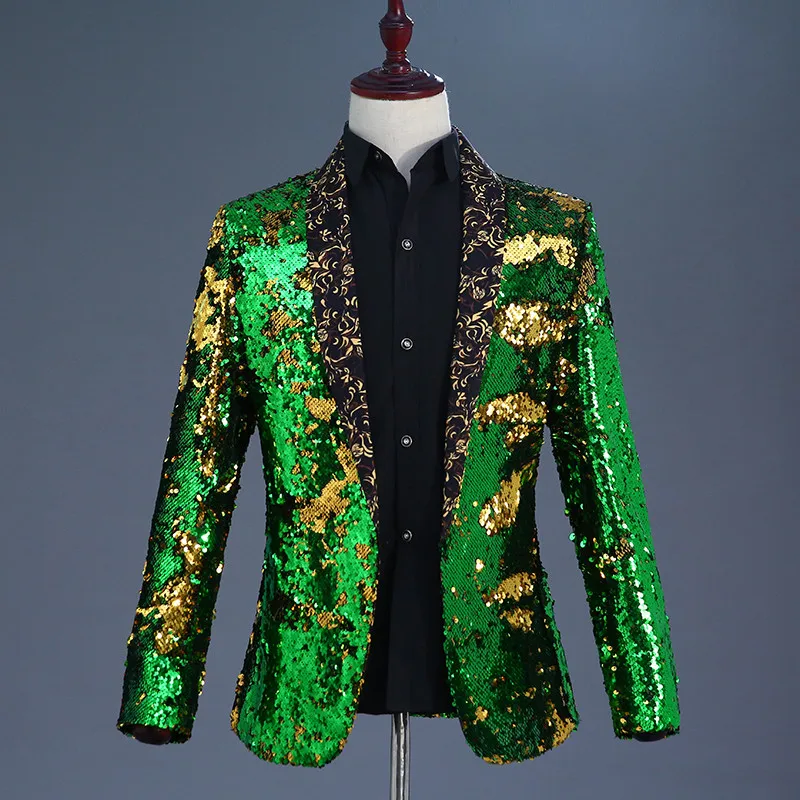 Green Gold Sequin Jacket Singer Performance Costume Dancer Outfit Blazer for Men Gold Men's Sequin Stage Jackets Mens Prom Suits
Green Gold Sequin Jacket Singer Performance Costume Dancer Outfit Blazer for Men Gold Men's Sequin Stage Jackets Mens Prom Suits