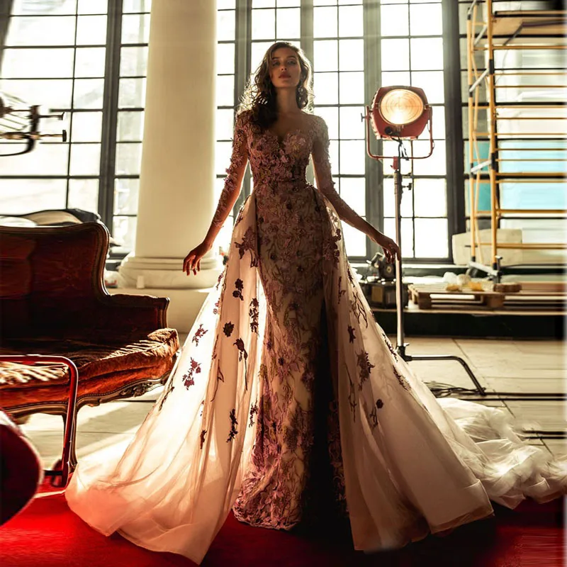 Gorgeous Detachable Train Evening Gowns 2018 Customized Lilac Appliques Mermaid Prom Gowns Long Sleeve Pageant Party Dresses
Gorgeous Detachable Train Evening Gowns 2018 Customized Lilac Appliques Mermaid Prom Gowns Long Sleeve Pageant Party Dresses