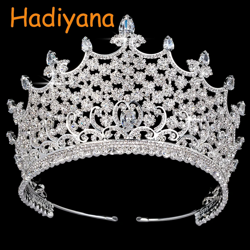 

Hadiyana New AAA CZ Wedding Crowns Copper Luxury Rhinestone Bridal Hair Tiaras Vintage Crown Anniversary Date BC3779 Corona