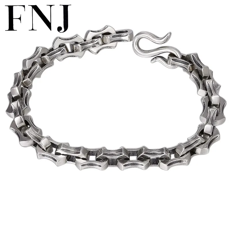 

FNJ Punk Link Chain Big Bracelet 925 Silver 21cm New Fashion Statement Original Pure S925 Thai Silver Bracelets for Men Jewelry