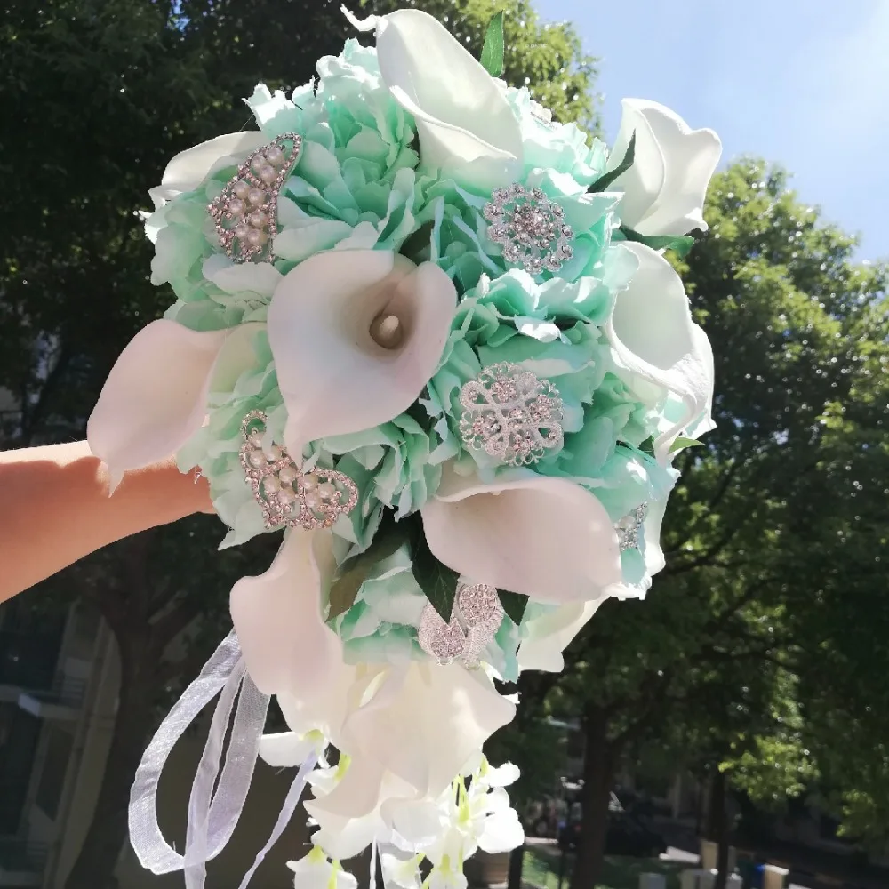 

2018 Свадебные цветы «Водопад», свадебные букеты с искусственным жемчугом, свадебные букеты с кристаллами, букет из роз