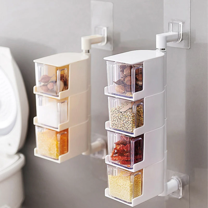 Wall-Mounted Rotating Seasoning Box Salt And Pepper Spice Condiment Containers Organizer Storage Rack Kitchen Plastic Container
Wall-Mounted Rotating Seasoning Box Salt And Pepper Spice Condiment Containers Organizer Storage Rack Kitchen Plastic Container