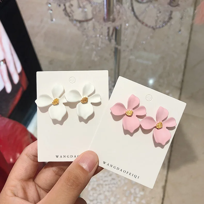 Korean 2018 Sweet Cute Exaggerated Flower Petal S925 Silver Plated Stud Earrings for Women Girls Wedding Bridal Charm Jewelry | Украшения и