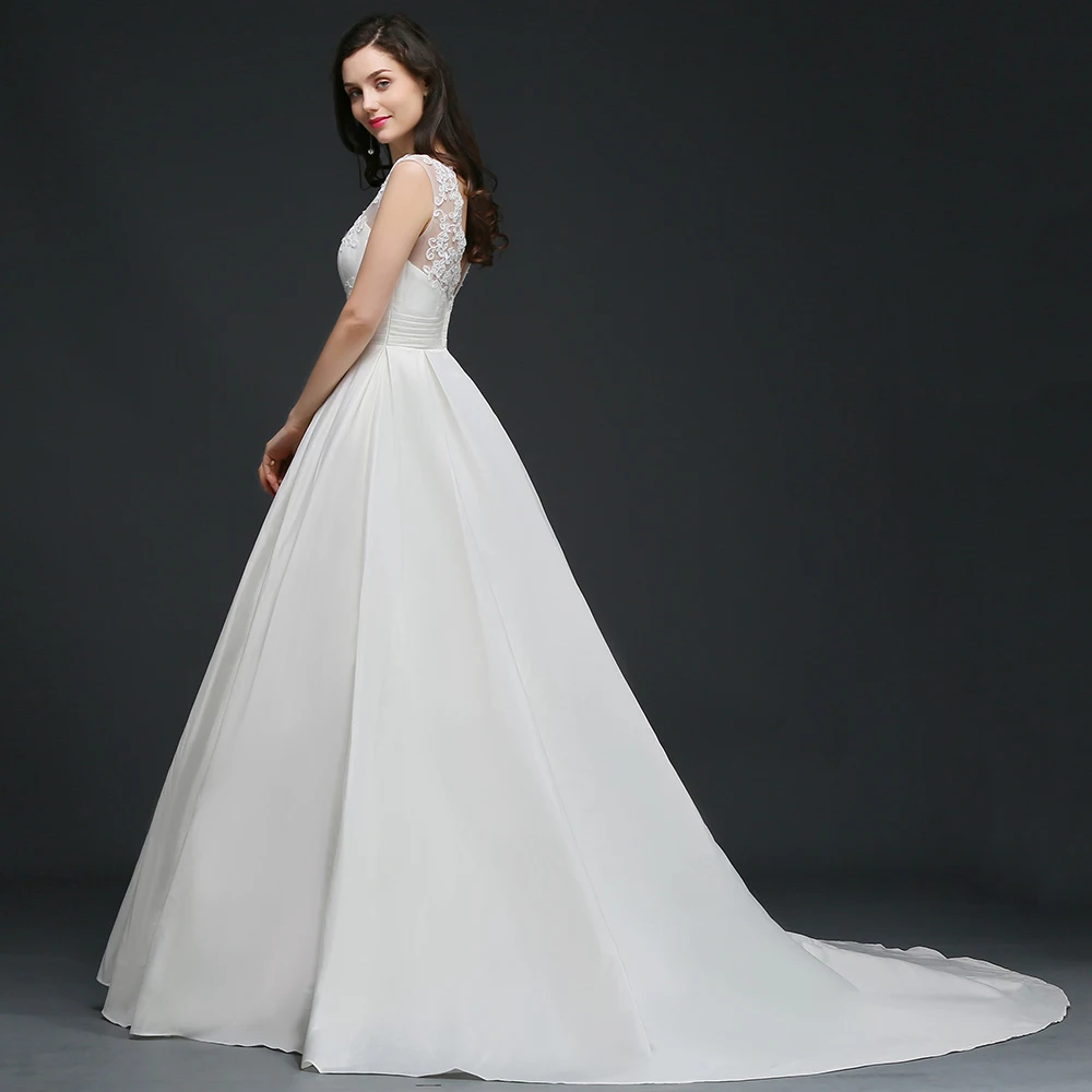 Свадебное платье 2019 Robe De Mariage белое/слоновая кость кружевное А-силуэт со шлейфом