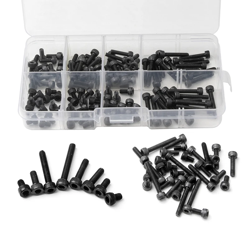 120PCS Carbon Steel Hex Bolt Cylinder Head Black Bolt Hardware Fastener Screw Kit M3* 4/5/6/8/10/12/18/20
120PCS Carbon Steel Hex Bolt Cylinder Head Black Bolt Hardware Fastener Screw Kit M3* 4/5/6/8/10/12/18/20