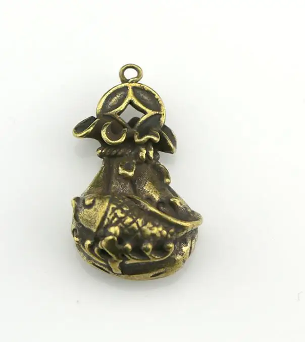 Collectable Chinese Pure Brass Carved Animal Fish Lucky Money Bag Exquisite Small Pendant Statues