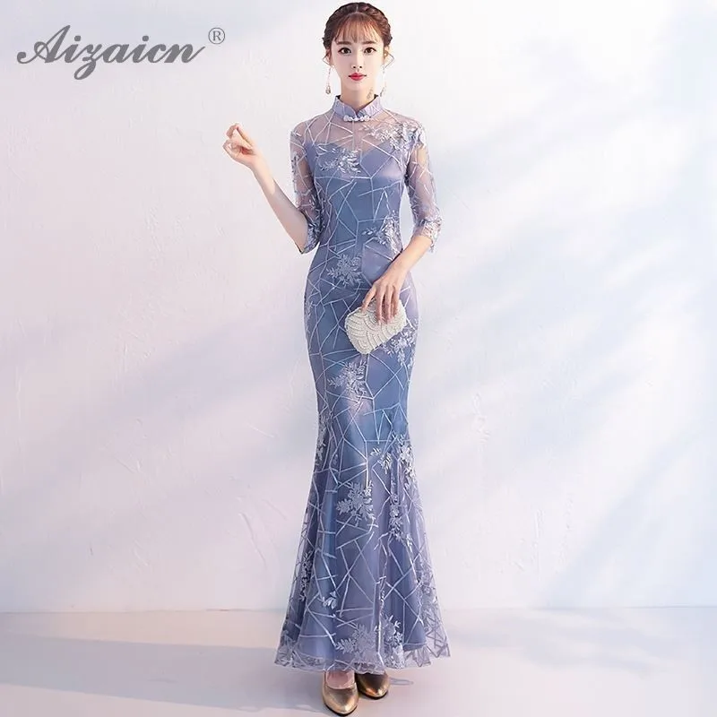 Fashion Evening Gown Gray Cheongsam Long Dresses Modern Party Dress Qipao Chinese Traditional Clothing Qi Pao Women Slim Robe
Fashion Evening Gown Gray Cheongsam Long Dresses Modern Party Dress Qipao Chinese Traditional Clothing Qi Pao Women Slim Robe