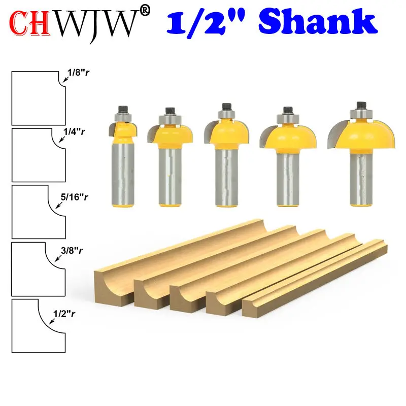 5 PC 1/2" Shank Cove Router Bit Set Line knife Woodworking cutter Tenon Cutter for Woodworking Tools-CHWJW 13522
5 PC 1/2" Shank Cove Router Bit Set Line knife Woodworking cutter Tenon Cutter for Woodworking Tools-CHWJW 13522