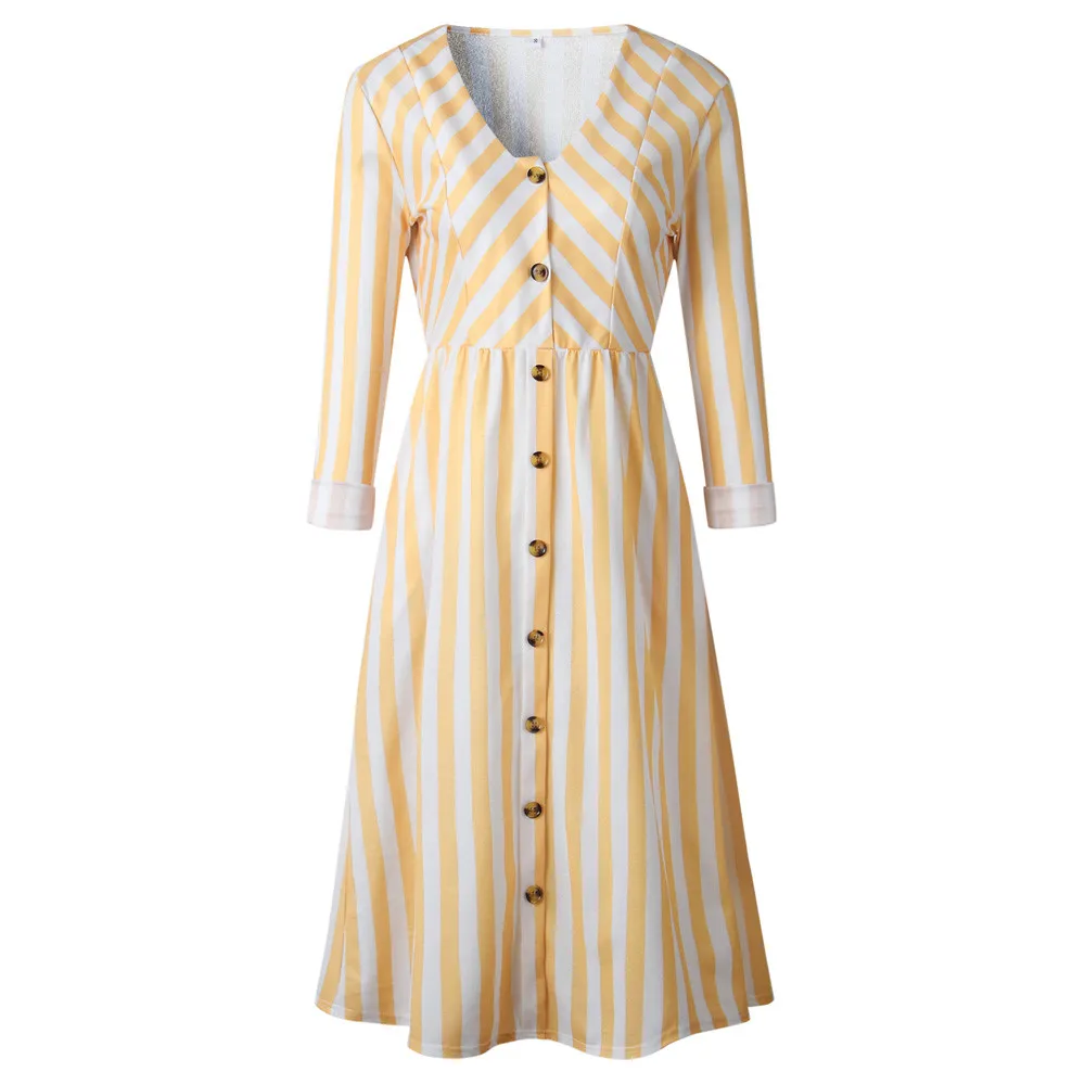Womens Striped Dress Long Sleeve Fashion Button Casual Dress Mid-Calf V-Neck Sexy Dress Vestidos De Festa Sukienki Vestido Festa
Womens Striped Dress Long Sleeve Fashion Button Casual Dress Mid-Calf V-Neck Sexy Dress Vestidos De Festa Sukienki Vestido Festa
