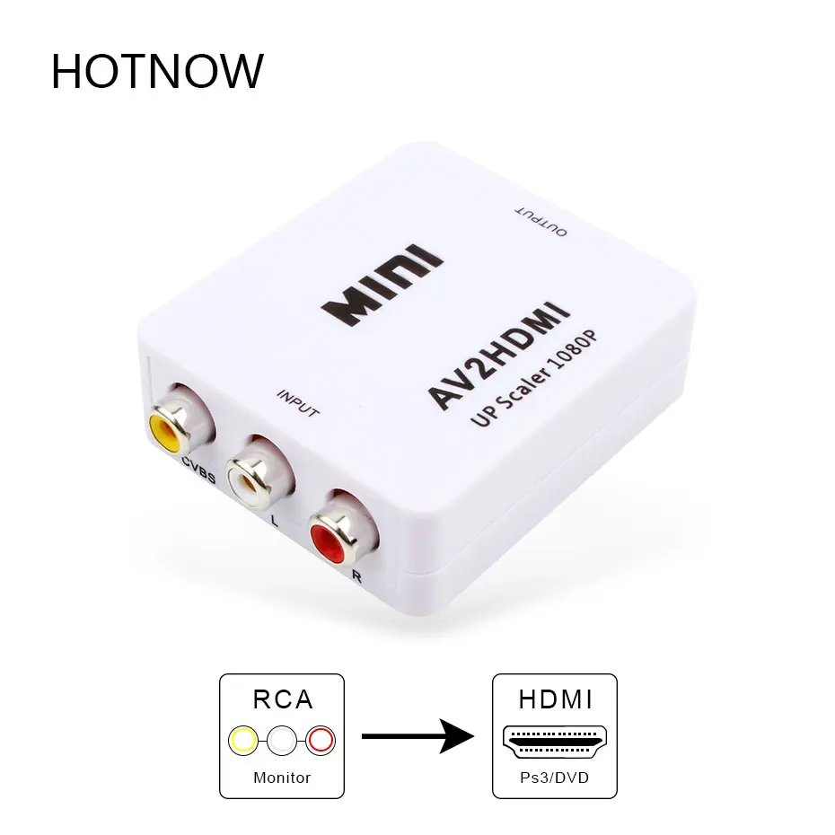 HOTNOW AV в HDMI HD видео конвертер RCA CVBS адаптер вверх скалер 1080P для HDTV LCD Mini AV2HDMI|av to hdmi|av