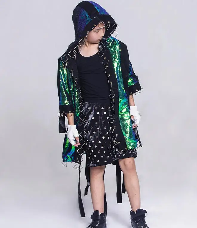 Тренчкот детский для танцев в стиле хип-хоп модное платье с капюшоном модельные