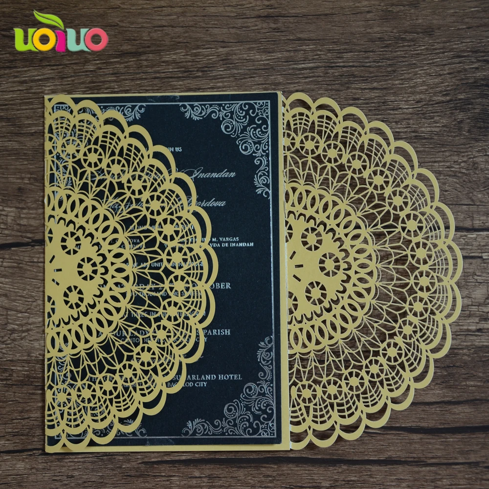 sea blue fold 10Pcs Sample Laser Cut Wedding Invitation Cards Customizalbe Envelopes & Inner Card Party Supplies | Дом и сад