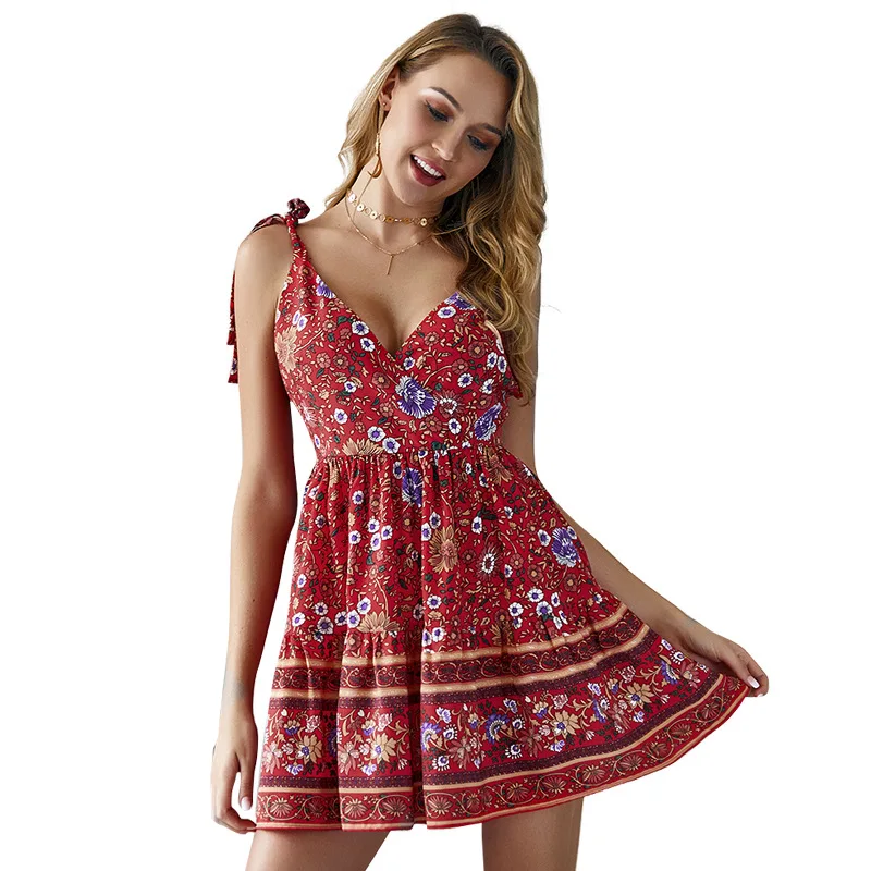 Summer 2019 Hot Selling Flower Print Mini Dress Women Sexy V-neck Bandage Backless Dress Bohemian Female Strap Beach Sundress 
Summer 2019 Hot Selling Flower Print Mini Dress Women Sexy V-neck Bandage Backless Dress Bohemian Female Strap Beach Sundress