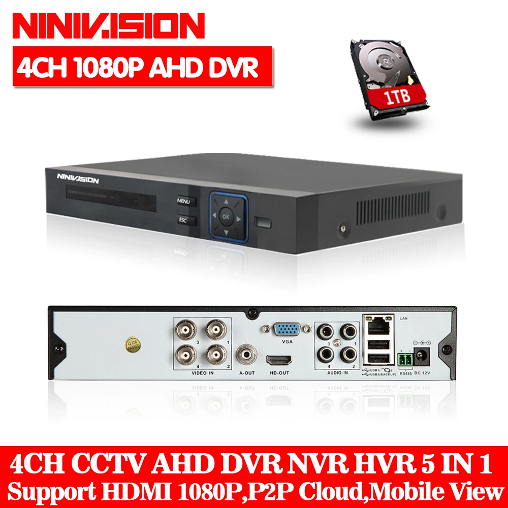 NINIVISION AHD CCTV 4CH DVR HDMI 1080 p цифровой видео Регистраторы Автомобильный регистратор для