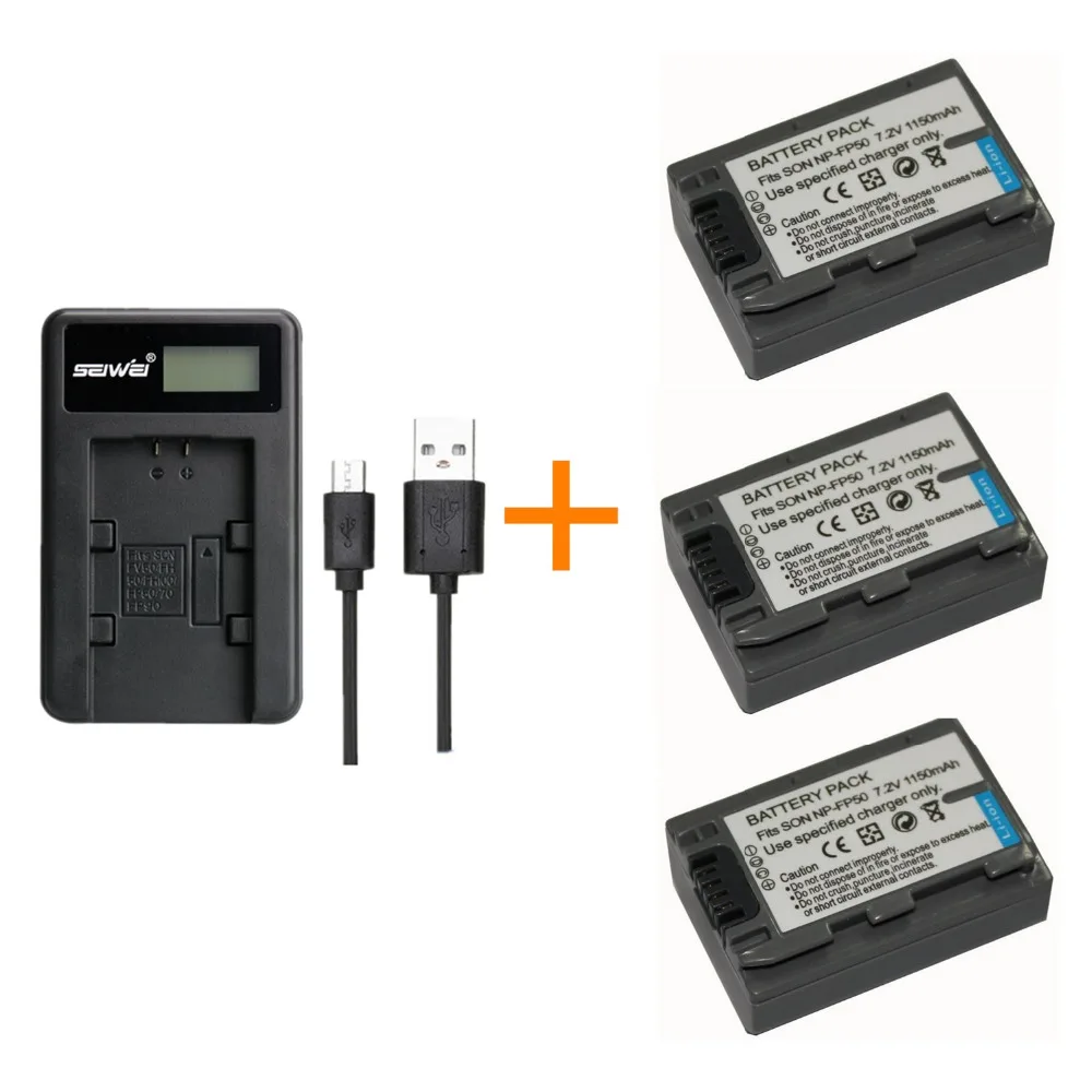 3 шт. 1150 мА/ч NP FP50 Батарея с зарядное устройство для sony DCR HC19 HC30 HC40 HC46 AC VQP10 ACC TCP5 HC26