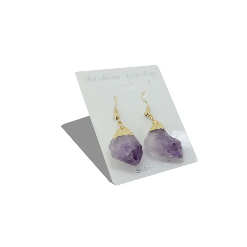 

1pair Purple Druzy Stone Drop Earrings Gold Color Color Raw Natural Stone Quartz Gem Geode Crystal Dangle Earrings Women