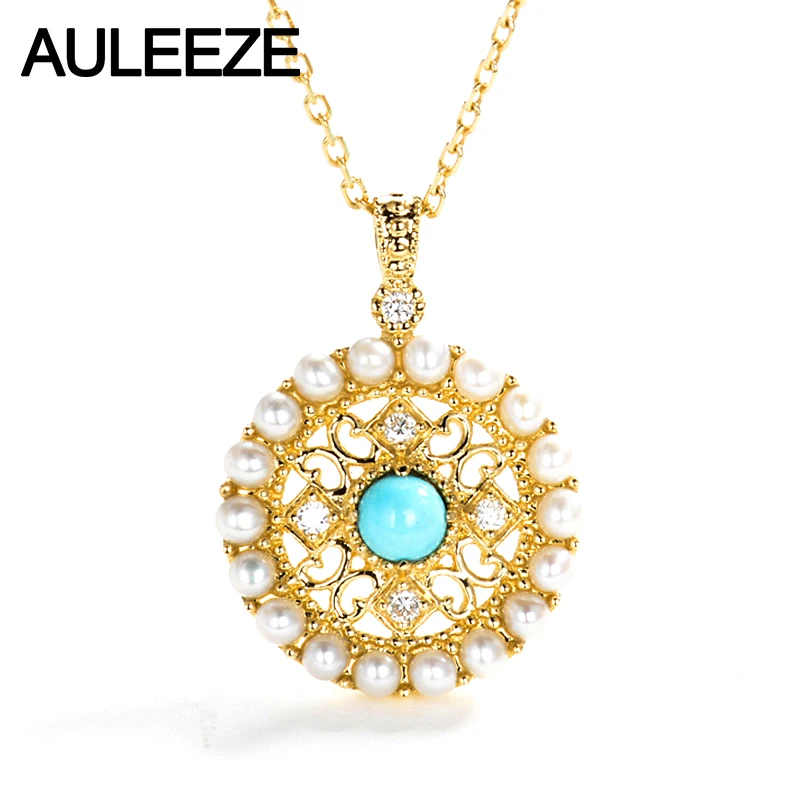 AULEEZE Vintage Natural Turquoise Pearl Pendant Solid 18K Yellow Gold Pendant Necklace For Women Real Diamond Fine Jewelry
AULEEZE Vintage Natural Turquoise Pearl Pendant Solid 18K Yellow Gold Pendant Necklace For Women Real Diamond Fine Jewelry