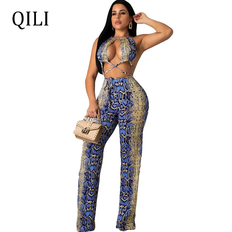 QILI Women Summer Sexy Backless Jumpsuits Romper Snake Print Lace UP Jumpsuit 2 Piece Set Top + Pants
QILI Women Summer Sexy Backless Jumpsuits Romper Snake Print Lace UP Jumpsuit 2 Piece Set Top + Pants