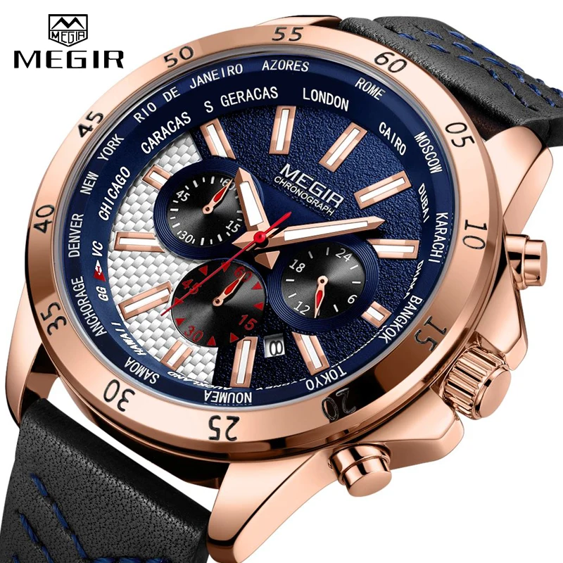 MEGIR Fashion Mens Watches Sport Quartz WristWatch Men's Waterproof Luxury Chronograph Sports Military Leather Strap Watch Men
MEGIR Fashion Mens Watches Sport Quartz WristWatch Men's Waterproof Luxury Chronograph Sports Military Leather Strap Watch Men