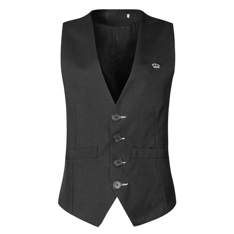 Mens Gentlemen 4 Buttons Crown Embroidery Solid Vests For Male Slim Fit Mans Suit Sleeveless Waistcoat for Suit or Tuxedo
Mens Gentlemen 4 Buttons Crown Embroidery Solid Vests For Male Slim Fit Mans Suit Sleeveless Waistcoat for Suit or Tuxedo