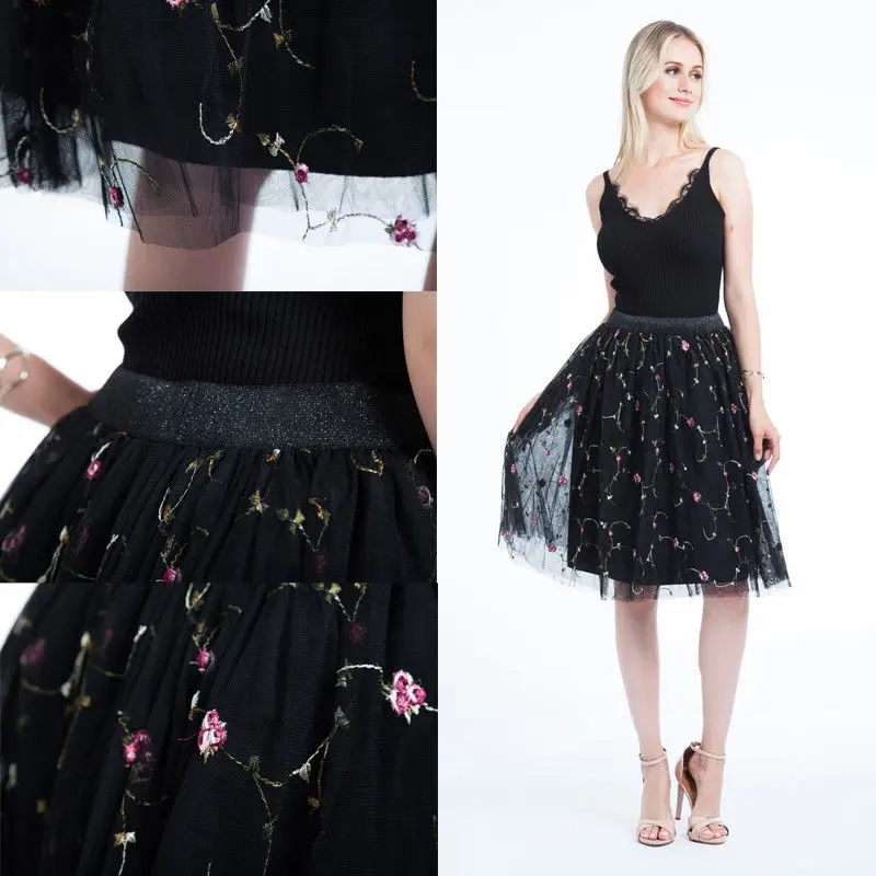2018 New Puff Women Mesh Tulle Skirt Fashion Vintage Pleated Floral Embroidery Elegant Female Tutu Skirts Women midi skirt
2018 New Puff Women Mesh Tulle Skirt Fashion Vintage Pleated Floral Embroidery Elegant Female Tutu Skirts Women midi skirt