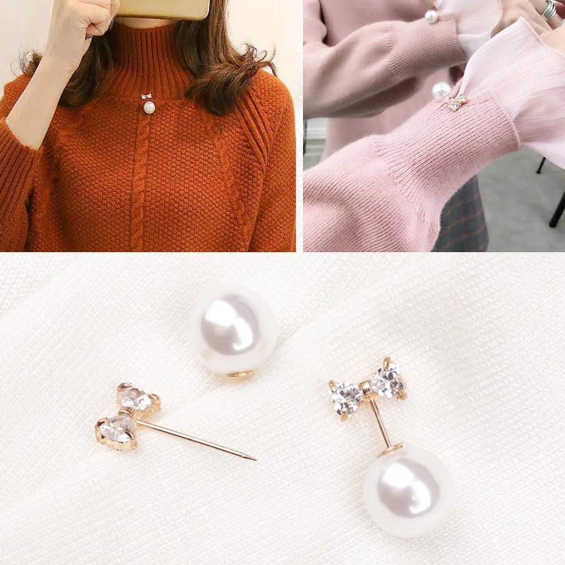 Fashion Pearl Brooch Collar Cuffs Mini crystal Pin Female Bow brooch for clothing decoration | Украшения и аксессуары