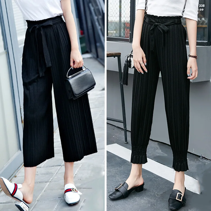 women summer trousers pleated Wide-legged pants Tall waist bloomers Summer 2019 style plus-size chiffon paper bag pants
women summer trousers pleated Wide-legged pants Tall waist bloomers Summer 2019 style plus-size chiffon paper bag pants