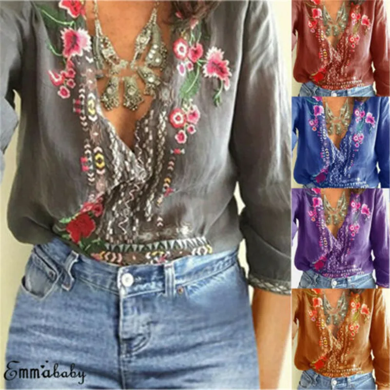 Women Blouses 2019 Fashion Long Sleeve V-neck Office Shirt Embroidery Flower Blouse Shirt Casual Tops Plus Size Blusas Femininas
Women Blouses 2019 Fashion Long Sleeve V-neck Office Shirt Embroidery Flower Blouse Shirt Casual Tops Plus Size Blusas Femininas