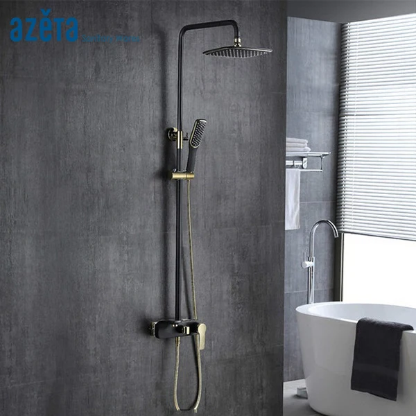 Azeta Bathroom Black+Gold Luxury Shower Systems With Hand Shower and Shower Head Bathroom Shower Set AT1882
Azeta Bathroom Black+Gold Luxury Shower Systems With Hand Shower and Shower Head Bathroom Shower Set AT1882