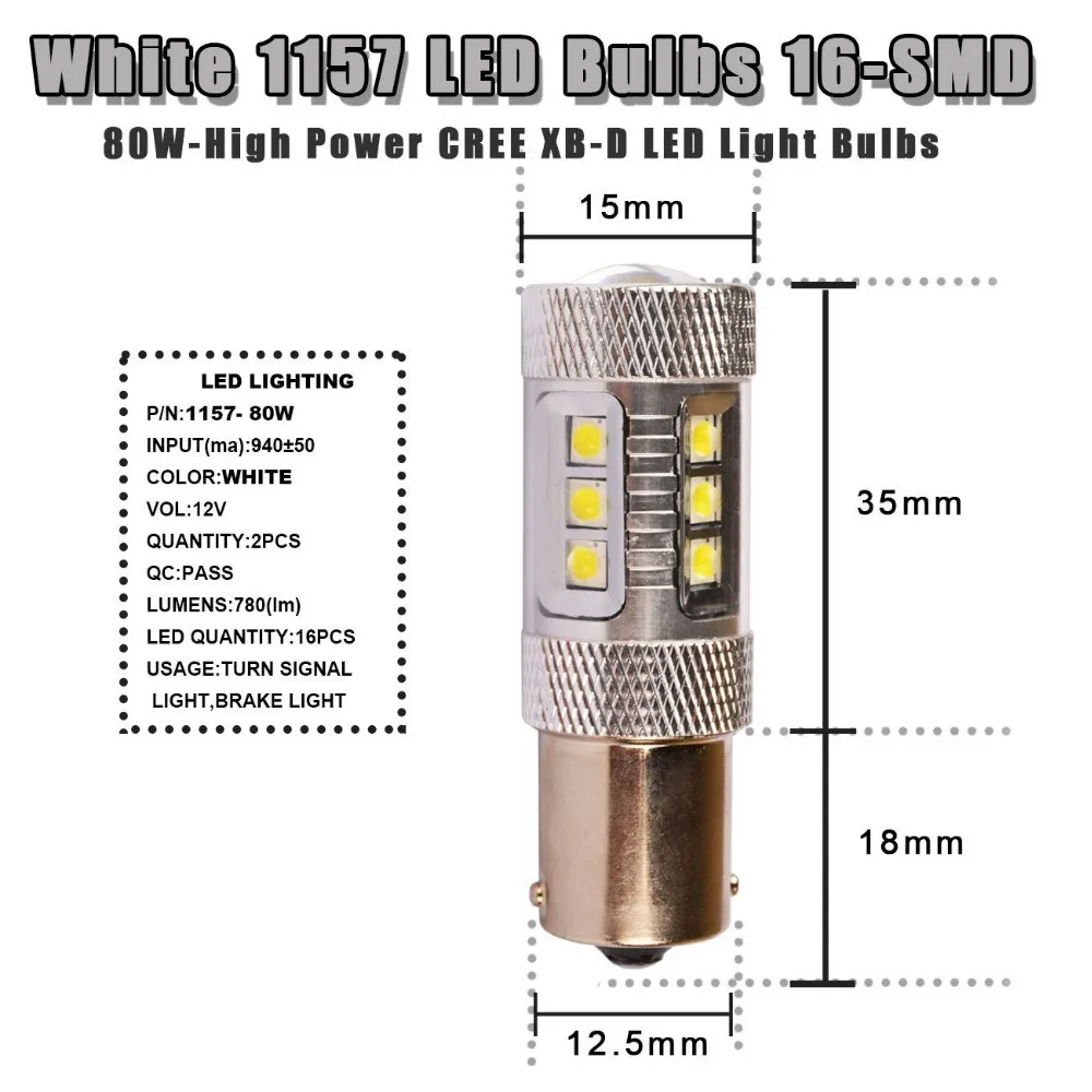 Автомобильные светодиодные лампы высокой мощности CREE Chip 1157 BAY15D 7528 2 шт./лот 80 Вт