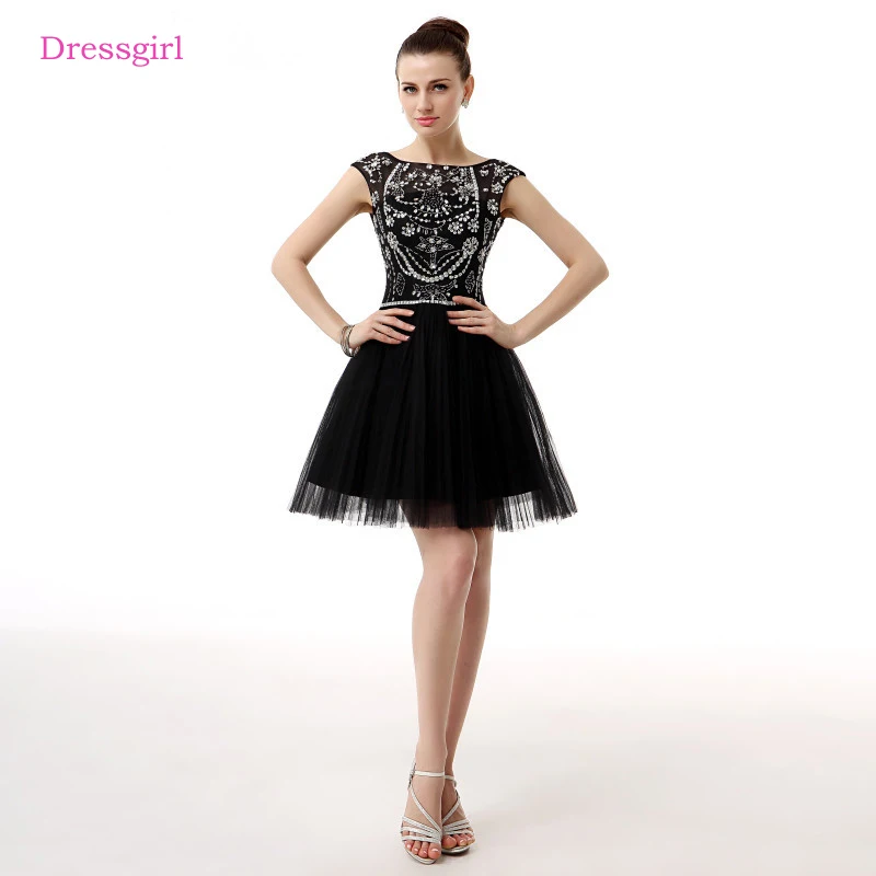 Black Homecoming Dresses A-line Cap Sleeves Short Mini Tulle Beaded Crystals Backless Elegant Cocktail Dresses
Black Homecoming Dresses A-line Cap Sleeves Short Mini Tulle Beaded Crystals Backless Elegant Cocktail Dresses