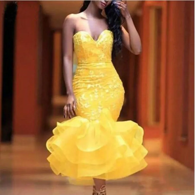 Sexy Strapless Yellow Mermaid Evening Party Dresses Sweetheart Sleeveless Satin Prom Gown Custom Arabic Vestido De Festa Longo
Sexy Strapless Yellow Mermaid Evening Party Dresses Sweetheart Sleeveless Satin Prom Gown Custom Arabic Vestido De Festa Longo