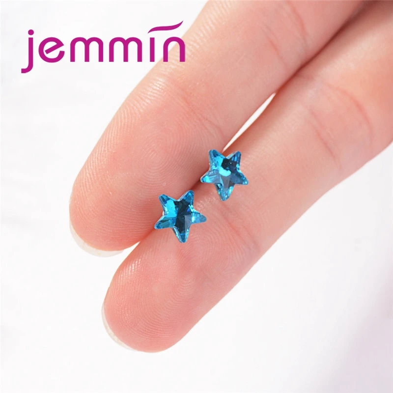Amazing New Star Pendant Clear Blue Cubic Zirconia Jewelry Stud Earrings For Women Bridal Fashion Silver earrings