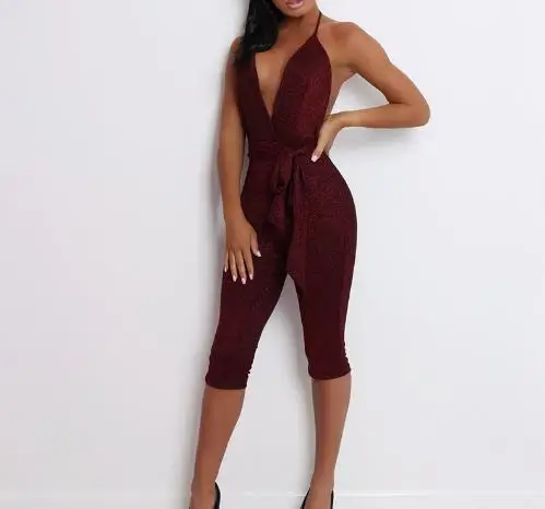 Sexy Deep V Neck Women Halter Strappy Bandage Romper Sashes Jumpsuit Backless Sleeveless Skinny Club Short Playsuit Overalls
Sexy Deep V Neck Women Halter Strappy Bandage Romper Sashes Jumpsuit Backless Sleeveless Skinny Club Short Playsuit Overalls